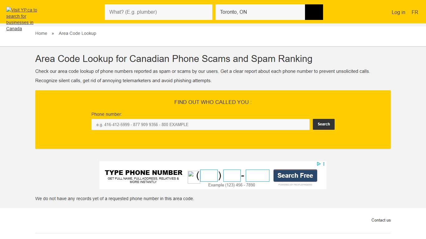 Area Code Lookup for Canadian Phone Scams and Spam Ranking